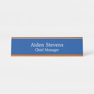 Stylish Simple Plain Deep Blue Minimalist Desk Name Plate