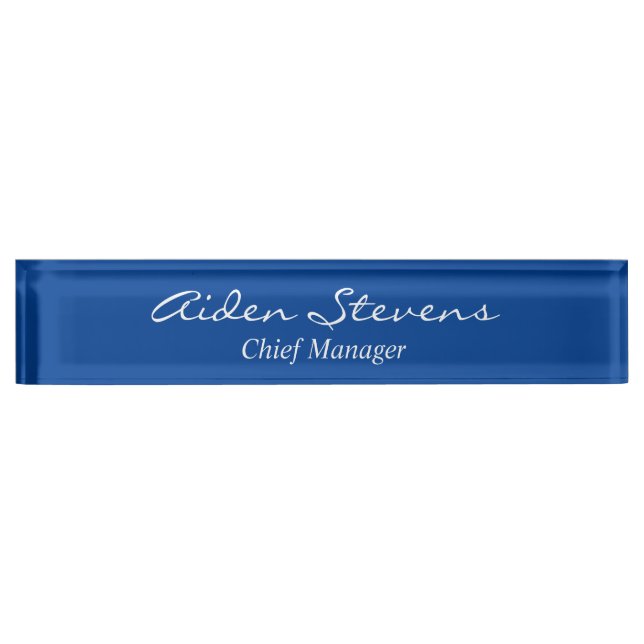 Stylish Simple Plain Deep Blue Minimalist Nameplate (Front)