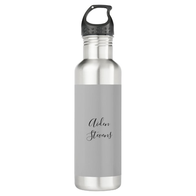Stylish Simple Plain Grey Minimalist Calligraphy 710 Ml Water Bottle (Front)