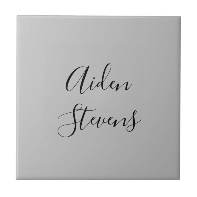 Stylish Simple Plain Grey Minimalist Calligraphy Ceramic Tile (Front)