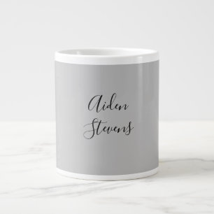 Stylish Simple Plain Grey Minimalist Calligraphy Large Coffee Mug