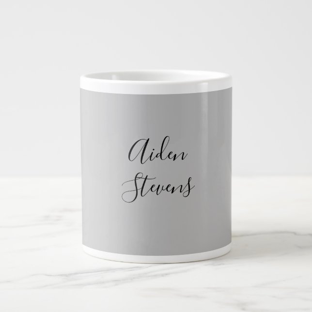 Stylish Simple Plain Grey Minimalist Calligraphy Large Coffee Mug (Front)