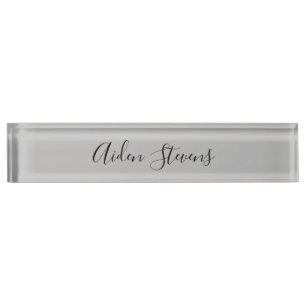 Stylish Simple Plain Grey Minimalist Calligraphy Nameplate