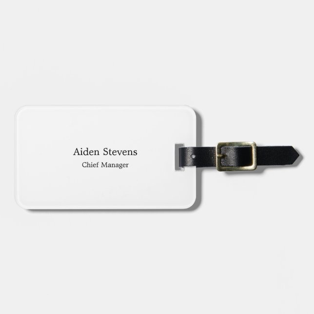 Stylish Simple Plain White Minimalist Luggage Tag (Front Horizontal)