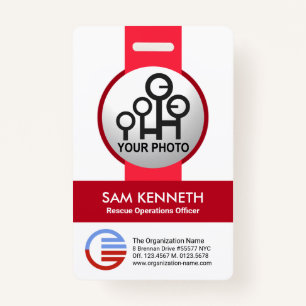 Stylish Simple Red Stripes Photo Template Staff ID ID Badge