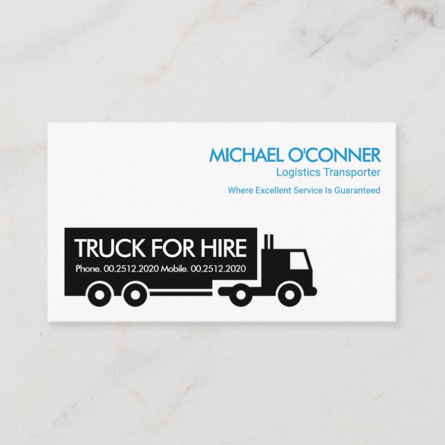 Stylish Simple Semi Truck Logistics Transport Business Card (Front)