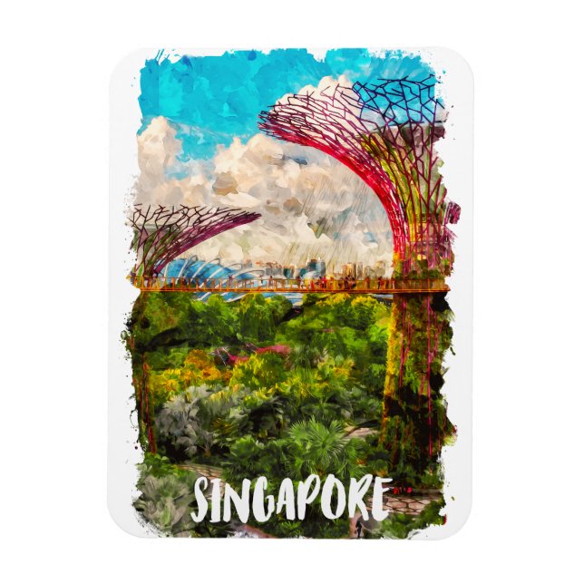 Stylish Singapore Asia Watercolor Travel Magnet (Vertical)