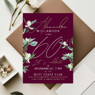 Stylish Sixty Modern Burgundy Floral Invitation