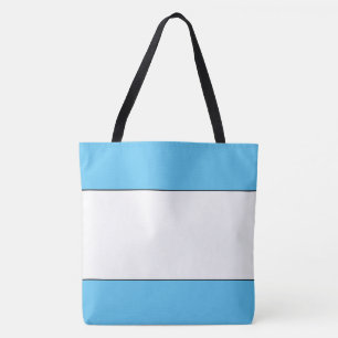 Stylish Sky Blue Top Bottom Wide White Stripes Tote Bag