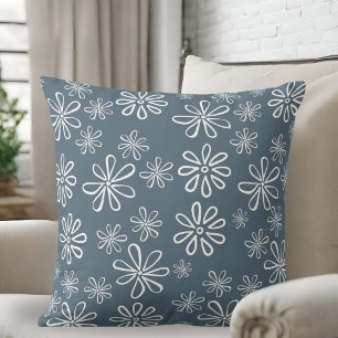 Stylish Slate Blue and White Floral Cushion