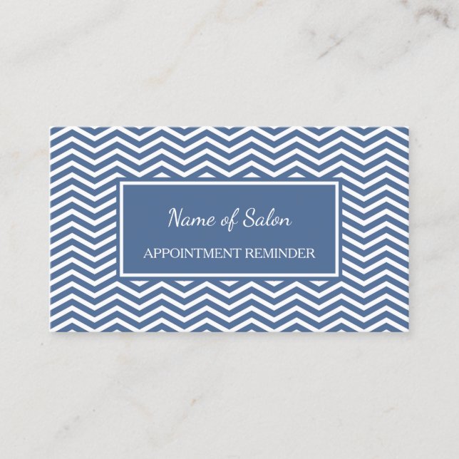 Stylish Slate Blue Chevron Salon Appointment Card (Front)