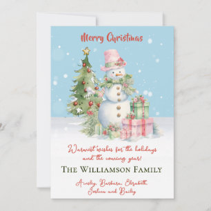 Stylish Snowman (Lady) Watercolor Christmas Tree Holiday Card
