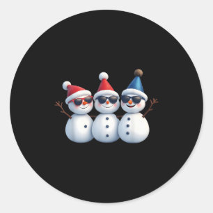 Stylish Snowmen In Winter Wonderland 3 Snowmen Fri Classic Round Sticker