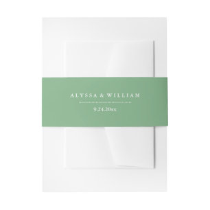 Stylish Soft Green and White Wedding Invitation Belly Band