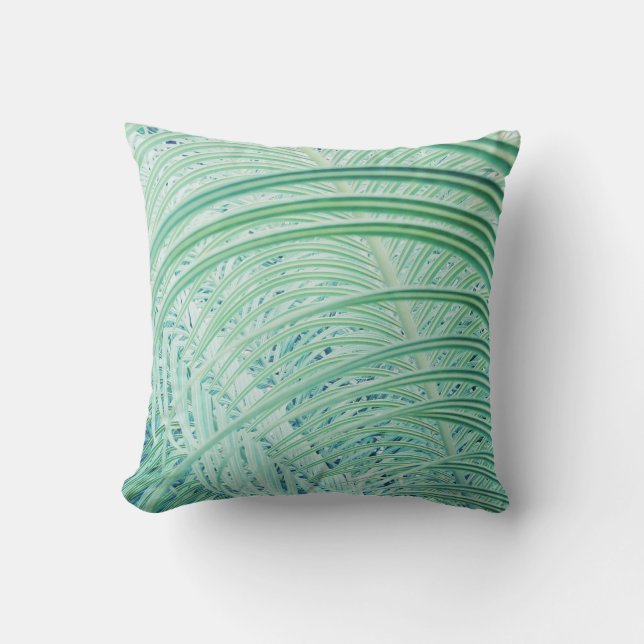Stylish Soft Green Plant Palm Leaf Throw Pillow (Front)
