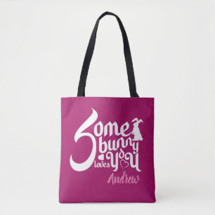 Stylish Somebunny Magenta White Bunny Typograph Tote Bag