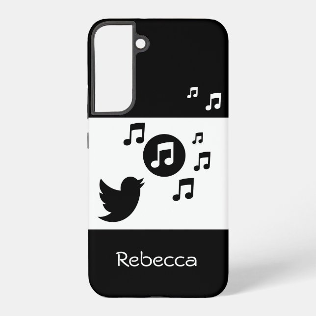 Stylish Songbird Black and White Personalised Samsung Galaxy S22+ Case (Back)