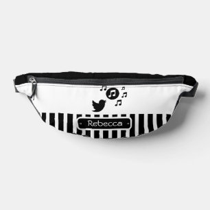 Stylish Songbird Black White Personalised Stripes Bum Bags