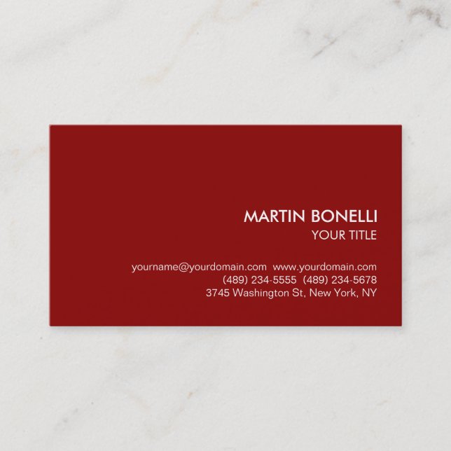 Stylish Sophisticated Dark Red Business Card (Front)