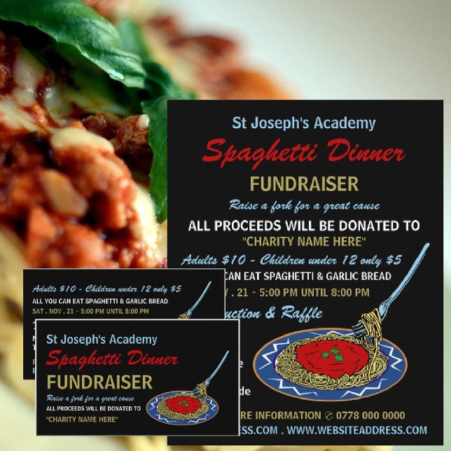 Stylish Spaghetti Dinner Fundraiser Event Business Card (Creator Uploaded)