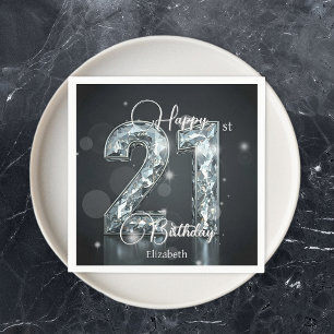 Stylish Sparkling Diamond on Black 21st Birthday Napkin