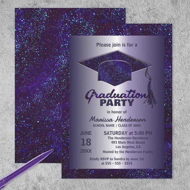 Stylish Sparkling Purple Glitter Graduation Party Invitation (Creator Uploaded)