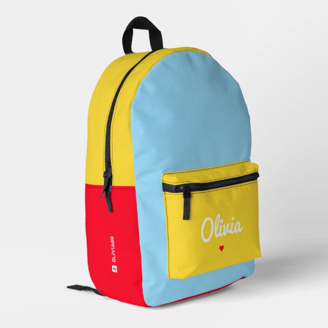 Stylish Sporty Red Yellow Blue Colour Block  Printed Backpack (Back Corner Left)
