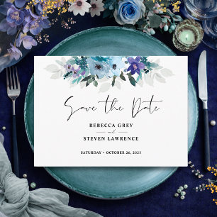 Stylish spring dusty blue purple floral wedding  save the date