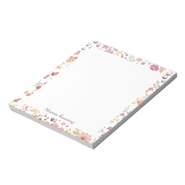Stylish Spring Floral Pattern Personalised Name Notepad (Rotated)