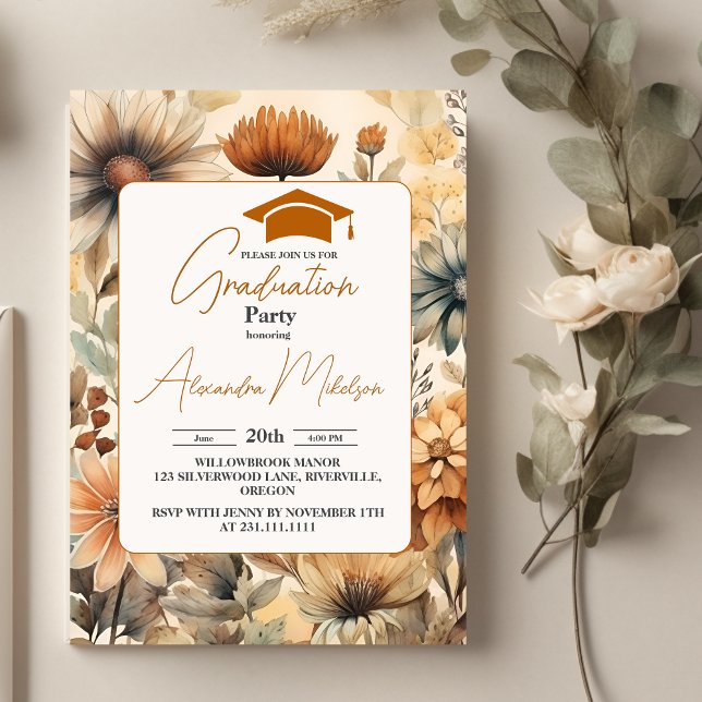 Stylish Spring Wildflower Meadow Garden Graduation Invitation (Creator Uploaded)