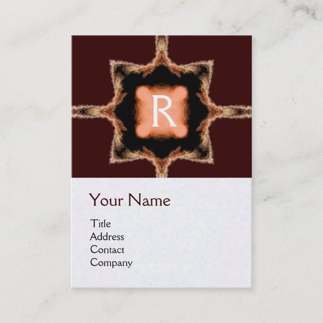 STYLISH SQUARE MONOGRAM red brown white, Business Card (Front)