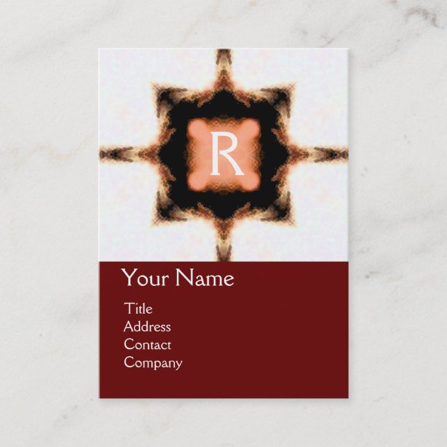 STYLISH SQUARE MONOGRAM red brown white, Business Card (Front)