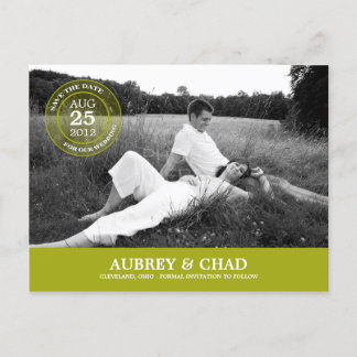Stylish Stamp Save The Date Postcard (Lime)