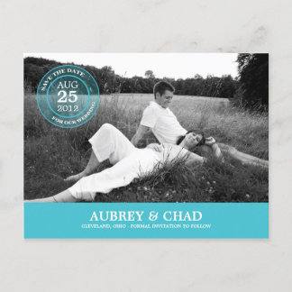 Stylish Stamp Save The Date Postcard (Turquoise)