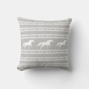 Stylish star pattern & horses in grey & white cushion
