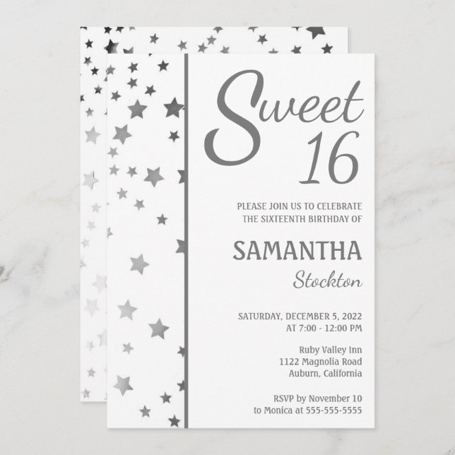 Stylish Stars Sweet 16 Invitation (Front/Back)