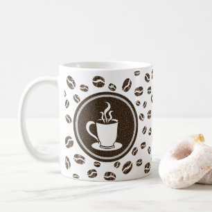 Stylish Steaming Cup and Coffee Beans Pattern Mug