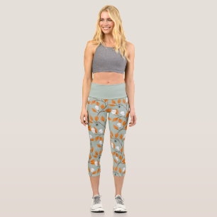 Stylish steampunk skulls & spiders trailing vines capri leggings