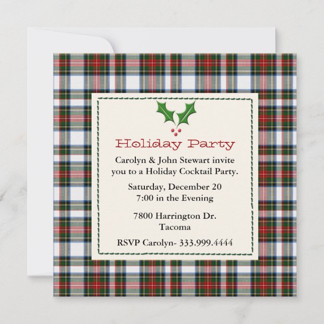 Stylish Stewart Dress Tartan Custom Holiday Party Invitation (Front)