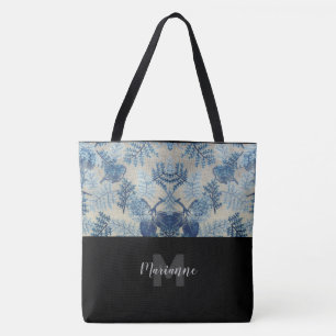 Stylish Stitched Floral Monogrammed Tote Bag