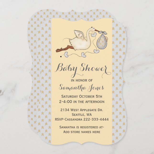 Stylish Stork Custom Baby Shower Invitation (Front/Back)