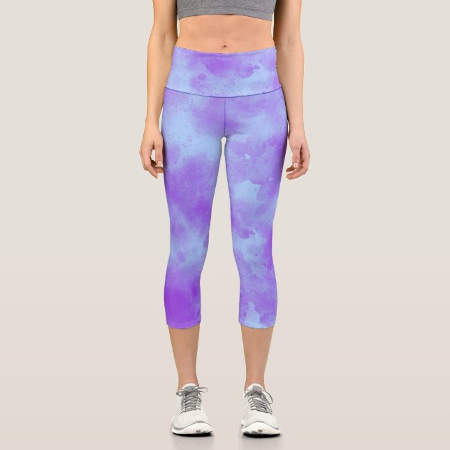 Stylish Storm cloud effect  Blue Purple Capri Leggings (Front)