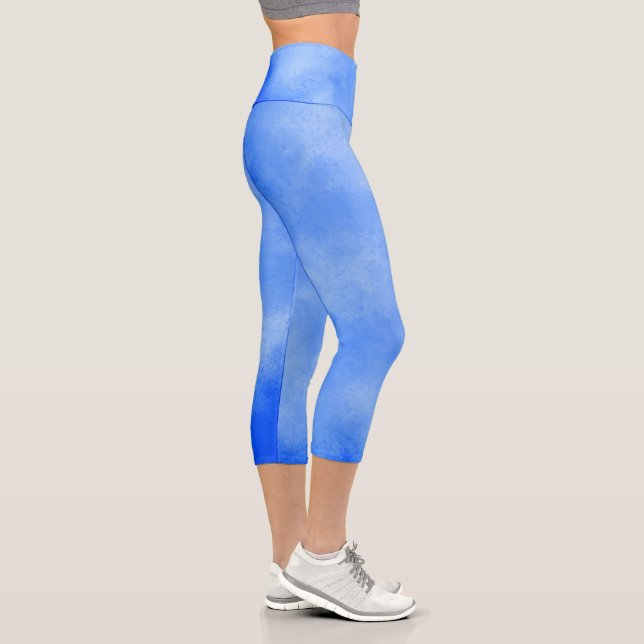 Stylish Storm cloud effect Frosty Blue Capri Leggings (Right)
