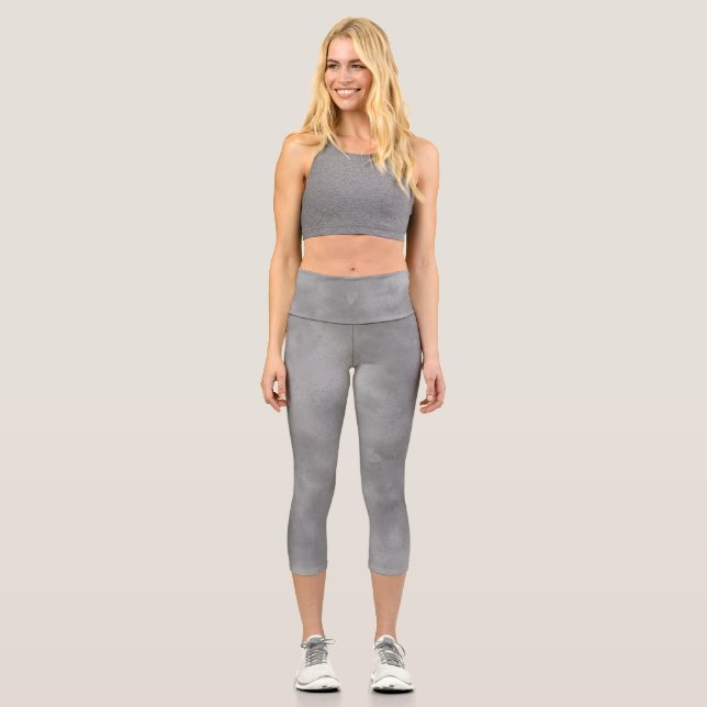Stylish Storm cloud effect Gray  Capri Leggings (Front)