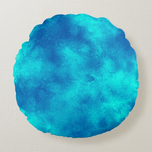 Stylish Storm cloud effect pattern blue turquoise  Round Cushion (Front)