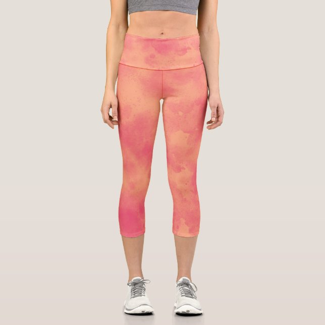Stylish Storm cloud effect Peach  Capri Leggings (Front)