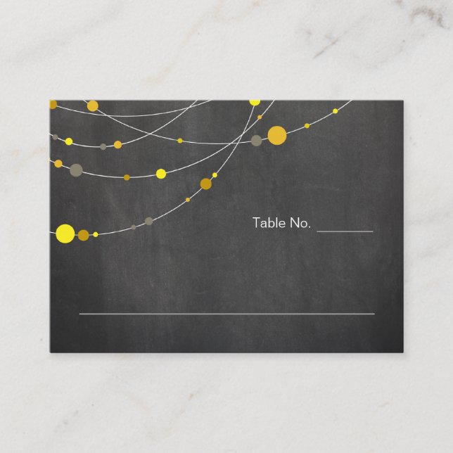 Stylish Strands | chalkboard yellow place card (Front)