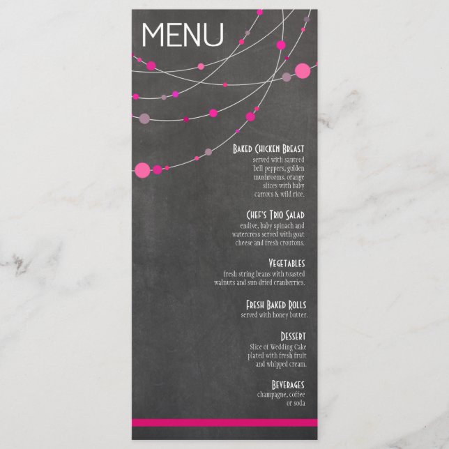 Stylish Strands Menu | chalkboard fuschia (Front)