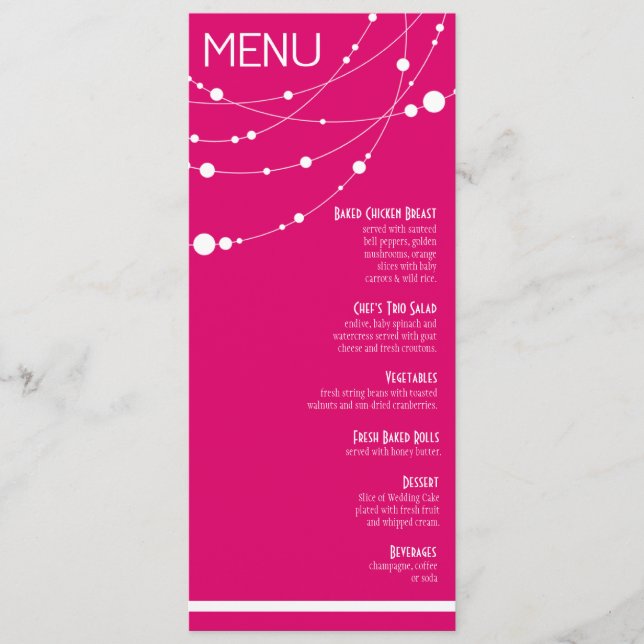Stylish Strands Wedding Menu | fuschia (Front)