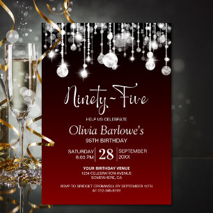 Stylish String Lights Red 95th Birthday Party Invitation